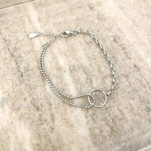 925 Sterling Silver Dainty Circle Bracelet Minimalist Asymmetric Chain Bracelet
